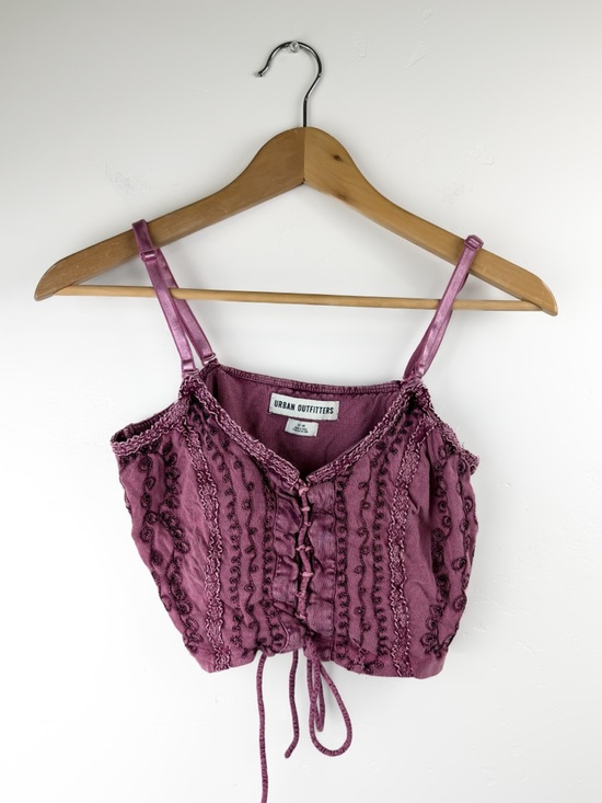 Urban Outfitters Tops - Urban Outfitters Embroidered Lace Up Crop Cami Top Size M